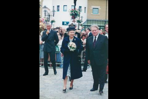The Queen opens Boots Properties’ Priory Meadow shopping centre in Hastings in June 1997. She is pictured alongside the then chair of Boots, Sir Michael Angus